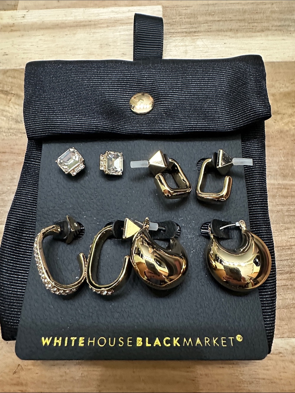 White House Black Market Gold-Tone Mixed Earring Set with dust bag